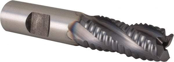 Niagara Cutter - 5/8" Diam, Coarse Pitch, 1-1/4" LOC, 4 Flute Cobalt Roughing Square End Mill - TiCN Finish, 3-3/8" OAL, 5/8" Shank Diam, Single End, 30° Helix - Benchmark Tooling