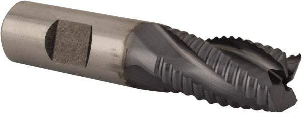 Niagara Cutter - 3/4" Diam, Coarse Pitch, 1-1/4" LOC, 4 Flute Cobalt Roughing Square End Mill - TiCN Finish, 3-1/2" OAL, 3/4" Shank Diam, Single End, 30° Helix - Benchmark Tooling