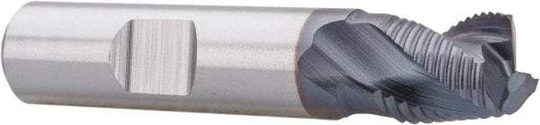 Niagara Cutter - 1/2" Diam, Fine Pitch, 1/2" LOC, 3 Flute Cobalt Roughing Square End Mill - TiCN Finish, 2-9/16" OAL, 1/2" Shank Diam, Single End, Centercutting, 36° Helix - Benchmark Tooling