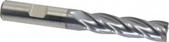 Niagara Cutter - 1/2", 2" LOC, 1/2" Shank Diam, 4" OAL, 4 Flute, Cobalt Square End Mill - Single End, TiCN Finish, Spiral Flute, 30° Helix, Centercutting, Right Hand Cut, Right Hand Flute, Series SPC408 - Benchmark Tooling