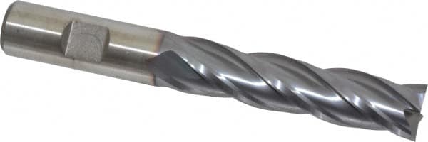 Niagara Cutter - 5/8", 2-1/2" LOC, 5/8" Shank Diam, 4-5/8" OAL, 4 Flute, Cobalt Square End Mill - Single End, TiCN Finish, Spiral Flute, 30° Helix, Centercutting, Right Hand Cut, Right Hand Flute, Series SPC408 - Benchmark Tooling