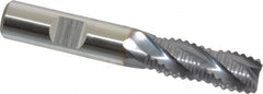 Niagara Cutter - 1/2" Diam, Coarse Pitch, 1-1/4" LOC, 4 Flute Cobalt Roughing Square End Mill - TiCN Finish, 3-1/4" OAL, 1/2" Shank Diam, Single End, Centercutting, 30° Helix - Benchmark Tooling