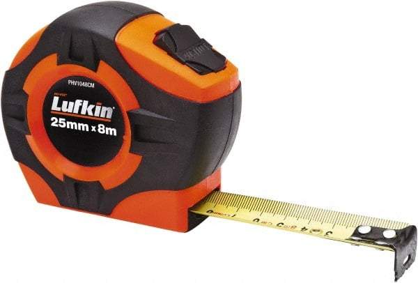 Lufkin - 26' x 25mm Yellow Blade Tape Measure - 1 cm Graduation, A9 Graduation Style, High-Visibility Orange Case - Benchmark Tooling