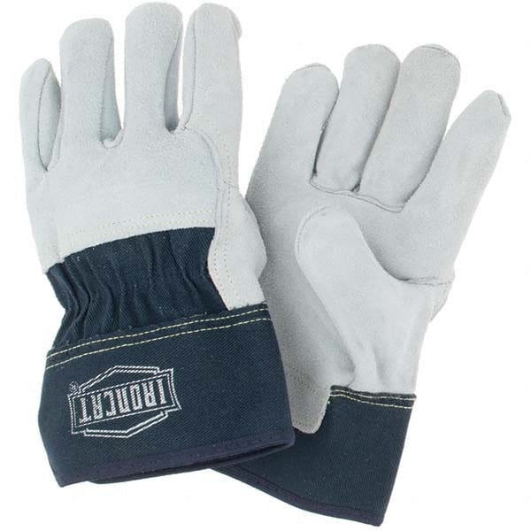 Welding Gloves: Size Large, Uncoated, Split Cowhide Leather, Mining & Transportation Application Blue, Uncoated Coverage, Suede Grip