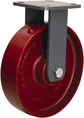 Hamilton - 8" Diam x 2" Wide x 9-1/2" OAH Top Plate Mount Rigid Caster - Cast Iron, 1,500 Lb Capacity, Sealed Precision Ball Bearing, 4 x 4-1/2" Plate - Benchmark Tooling