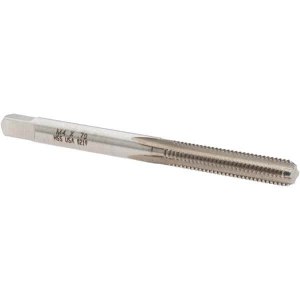 Made in USA - M4x0.70 Metric Coarse 4 Flute Bright Finish High Speed Steel Straight Flute Standard Hand Tap - Bottoming, 2-1/8" OAL, D4 Limit - Exact Industrial Supply