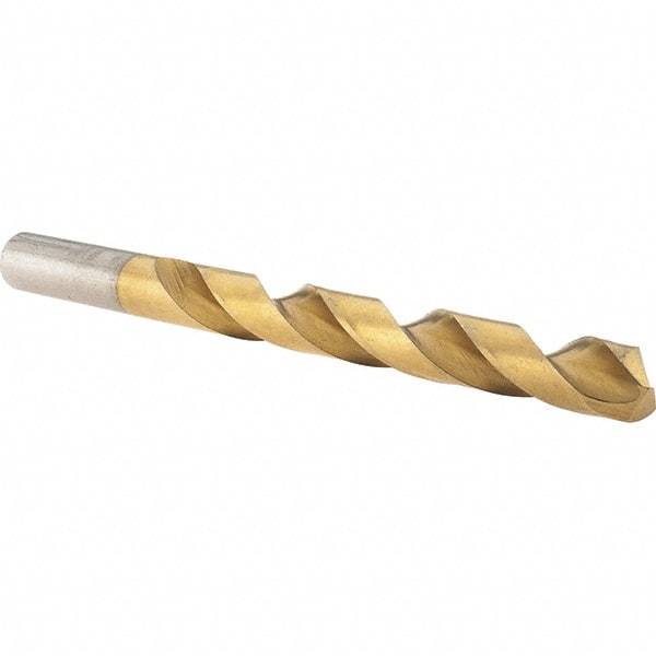 Made in USA - 3/8" 135° High Speed Steel Jobber Drill - TiN Finish, Right Hand Cut, Spiral Flute, Straight Shank, 5" OAL, Split Point - Benchmark Tooling