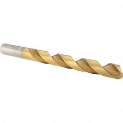 Made in USA - 3/8" 135° High Speed Steel Jobber Drill - TiN Finish, Right Hand Cut, Spiral Flute, Straight Shank, 5" OAL, Split Point - Benchmark Tooling