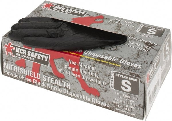 MCR Safety - Pack of (100) Size S, 3 mil, Powder Free Nitrile Disposable Gloves - Benchmark Tooling