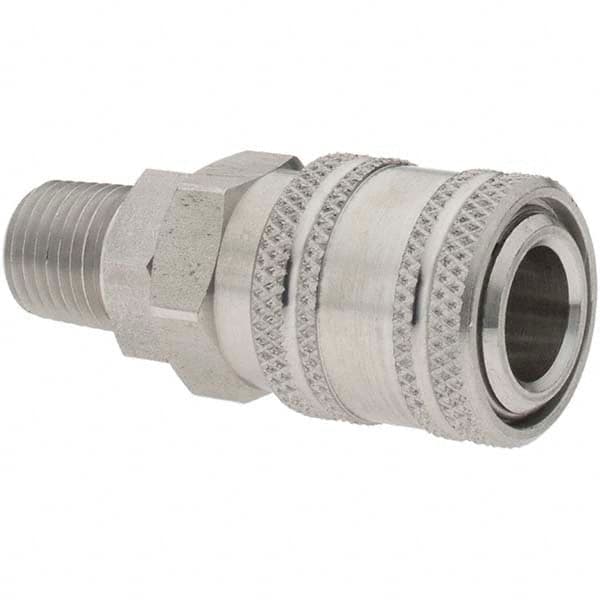Parker - 1/4-18 NPTF Industrial Pneumatic Hose Coupler - Stainless Steel, 1/4" Body Diam - Benchmark Tooling
