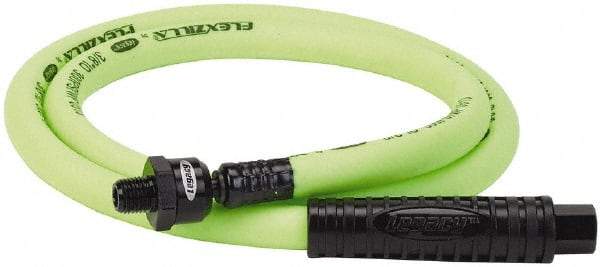 Legacy - 3/8" ID x 0.61" OD 4' Long Lead-In Whip Hose - FNPT x MNPT Ball Swivel Ends, 300 Working psi, 140°, 1/4" Fitting, Green - Benchmark Tooling