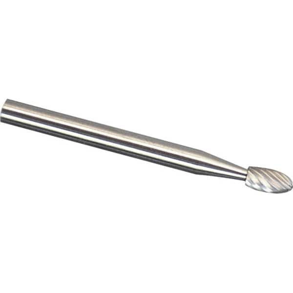 Made in USA - 3mm Cut Diam, 0.1181" Shank Diam, Oval Head Chipbreaker Cut Burr - Carbide, 5.5mm LOC, 38mm OAL - Benchmark Tooling