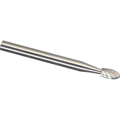Made in USA - 3mm Cut Diam, 0.1181" Shank Diam, Oval Head Diamond Cut Burr - Carbide, 5.5mm LOC, 75mm OAL - Benchmark Tooling