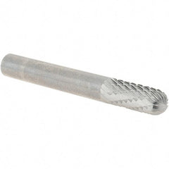 Made in USA - 1/4" Cut Diam, 1/4" Shank Diam, Cylinder with Radius Head Double Cut Burr - Carbide, Radius End, 5/8" LOC, 2" OAL - Benchmark Tooling