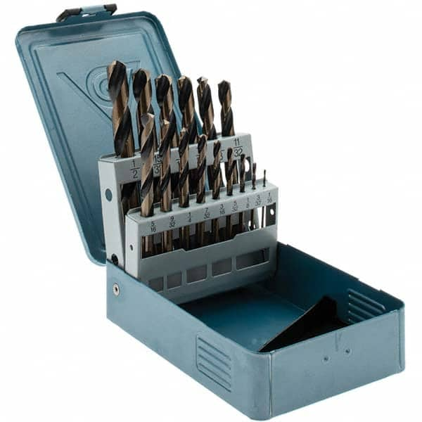 Import - 1/16 to 1/2", 135° Point, Oxide/Gold Finish, High Speed Steel Jobber Length Drill Bit Set - Benchmark Tooling