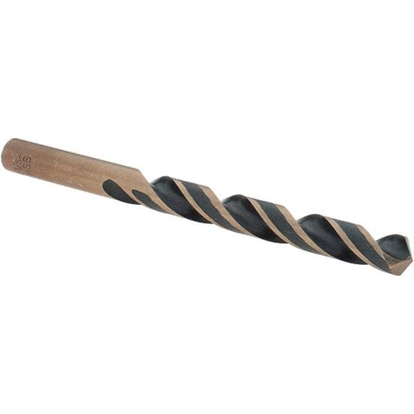 Import - 23/64" 118° High Speed Steel Jobber Drill - Oxide/Gold Finish, Right Hand Cut, Spiral Flute, Straight Shank, 4-7/8" OAL, Split Point - Benchmark Tooling