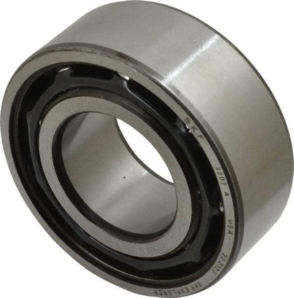 SKF - 35mm Bore Diam, 72mm OD, Open Angular Contact Radial Ball Bearing - 27mm Wide, 2 Rows, Round Bore, 27,500 Lb Static Capacity, 37,700 Lb Dynamic Capacity - Benchmark Tooling