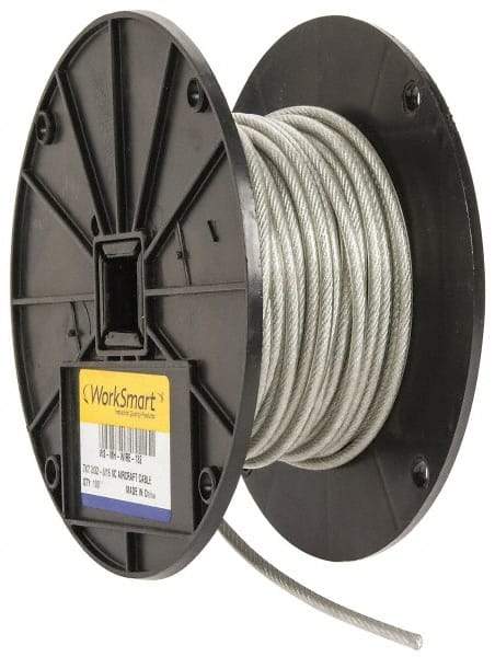 Value Collection - 3/16" x 3/32" Diam, Aircraft Cable - 920 Lb Breaking Strength, 7 x 7 Strand Core, Vinyl Coating - Benchmark Tooling