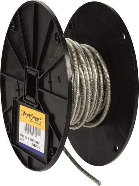 Value Collection - 3/16" x 3/32" Diam, Aircraft Cable - 920 Lb Breaking Strength, 7 x 7 Strand Core, Vinyl Coating - Benchmark Tooling