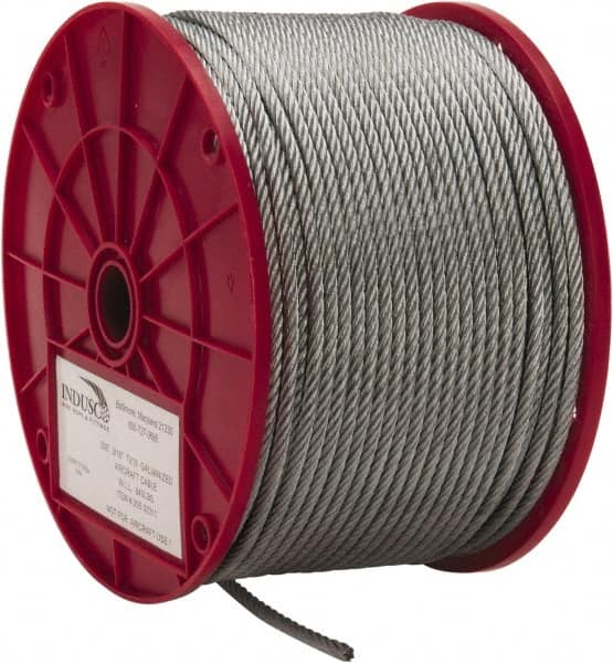 Value Collection - 3/16" Diam, Galvanized Steel Wire Rope - 4,200 Lb Breaking Strength, 7 x 19 Strand Core - Benchmark Tooling