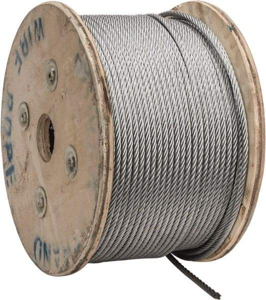 Value Collection - 1/4" Diam, Galvanized Steel Wire Rope - 7,000 Lb Breaking Strength, 7 x 19 Strand Core - Benchmark Tooling