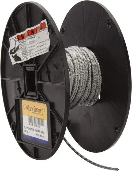 Value Collection - 1/8" Diam, Aircraft Cable - 1,700 Lb Breaking Strength, 7 x 7 Strand Core - Benchmark Tooling