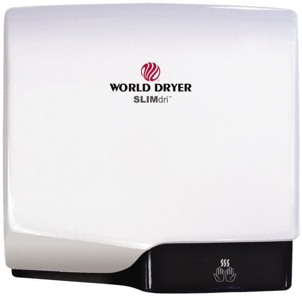 World Dryer - 950 Watt White Finish Electric Hand Dryer - 115/208/230 Volts, 8.3/3.7/4.1 Amps, 11-1/2" Wide x 10-11/16" High x 4" Deep - Benchmark Tooling