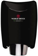 World Dryer - 1250 Watt Black Finish Electric Hand Dryer - 208/230 Volts, 1.8-5.2 Amps, 9-21/64" Wide x 12-1/2" High x 7-5/8" Deep - Benchmark Tooling