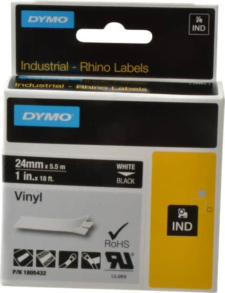 Dymo - 1" Wide x 216" Long, Black Vinyl Label Printer Cartridge - For RHINO 6000, 6500 - Benchmark Tooling