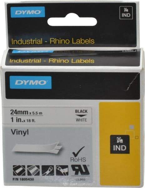 Dymo - 1" Wide x 216" Long, White Vinyl Label Printer Cartridge - For RHINO 6000, 6500 - Benchmark Tooling