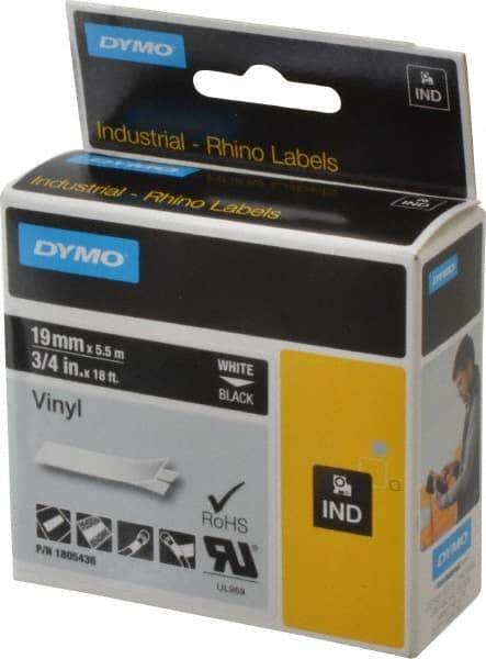 Dymo - 3/4" Wide x 216" Long, Black Vinyl Label Printer Cartridge - For RHINO 4200, 5200, 6000, 6500 - Benchmark Tooling