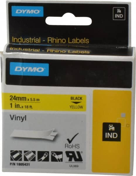 Dymo - 1" Wide x 216" Long, Yellow Vinyl Label Printer Cartridge - For RHINO 6000, 6500 - Benchmark Tooling