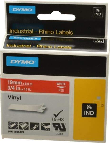 Dymo - 3/4" Wide x 216" Long, Red Vinyl Label Printer Cartridge - For RHINO 4200, 5200, 6000, 6500 - Benchmark Tooling