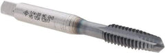 Cleveland - 1/4-20, 3 Flute, TiCN Finish, High Speed Steel Spiral Point Tap - Plug Chamfer, Right Hand Thread, 0.63" Thread Length, 2B Class of Fit, Series 1011TICN - Exact Industrial Supply