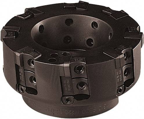 Seco - 6 Inserts, 4" Cut Diam, 1-1/2" Arbor Diam, 0.236" Max Depth of Cut, Indexable Square-Shoulder Face Mill - 90° Lead Angle, 2.48" High, TN.. 22 Insert Compatibility - Benchmark Tooling