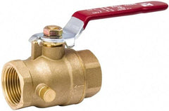 Value Collection - 3/4" Pipe, Full Port, Brass Side Drain Ball Valve - Inline - Two Way Flow, IPS Ends, Lever Handle, 500 WOG, 150 WSP - Benchmark Tooling