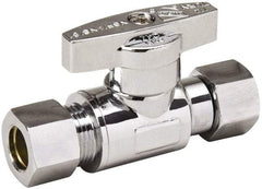 Value Collection - Female Compression 3/8 Inlet, 125 Max psi, Chrome Finish, Brass Water Supply Stop Valve - 3/8 Compression Outlet, Straight, Chrome Handle, For Use with Any Water Supply Shut Off Application - Benchmark Tooling