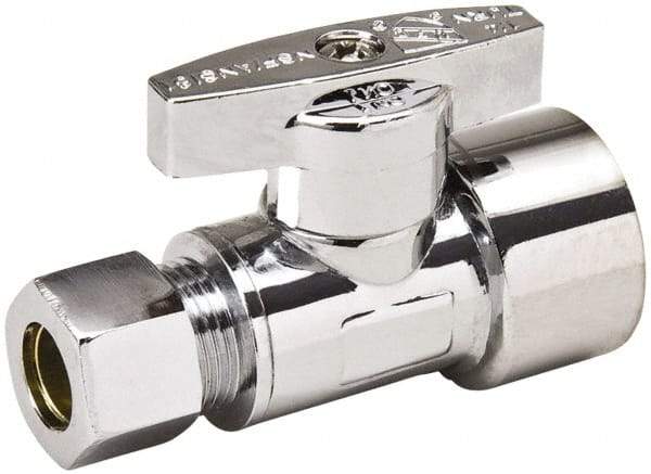 Value Collection - FIP 1/2 Inlet, 125 Max psi, Chrome Finish, Brass Water Supply Stop Valve - 3/8 Compression Outlet, Straight, Chrome Handle, For Use with Any Water Supply Shut Off Application - Benchmark Tooling