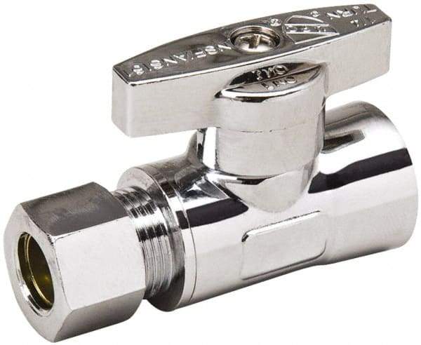 Value Collection - FIP 3/8 Inlet, 125 Max psi, Chrome Finish, Brass Water Supply Stop Valve - 3/8 Compression Outlet, Straight, Chrome Handle, For Use with Any Water Supply Shut Off Application - Benchmark Tooling