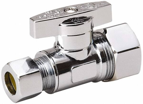 Value Collection - Compression 5/8 Inlet, 125 Max psi, Chrome Finish, Brass Water Supply Stop Valve - 3/8 Compression Outlet, Straight, Chrome Handle, For Use with Any Water Supply Shut Off Application - Benchmark Tooling