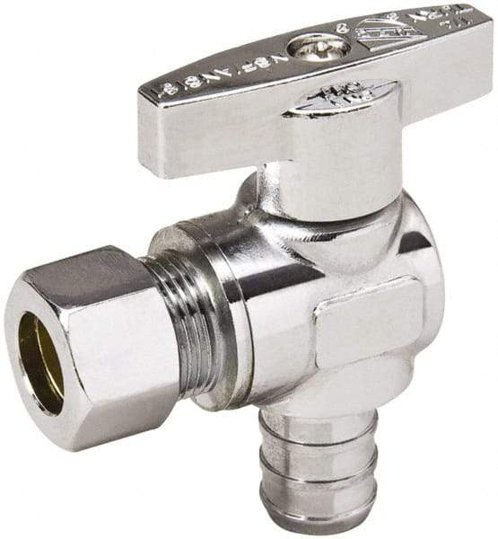 Value Collection - PEX 1/2 Inlet, 125 Max psi, Chrome Finish, Brass Water Supply Stop Valve - 3/8 Compression Outlet, Angle, Chrome Handle, For Use with Any Water Supply Shut Off Application - Benchmark Tooling