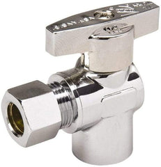 Value Collection - Sweat 1/2 Inlet, 125 Max psi, Chrome Finish, Brass Water Supply Stop Valve - 3/8 Compression Outlet, Angle, Chrome Handle, For Use with Any Water Supply Shut Off Application - Benchmark Tooling