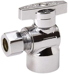 Value Collection - FIP 1/2 Inlet, 125 Max psi, Chrome Finish, Brass Water Supply Stop Valve - 3/8 Compression Outlet, Angle, Chrome Handle, For Use with Any Water Supply Shut Off Application - Benchmark Tooling