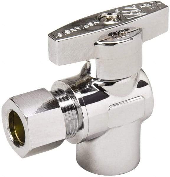 Value Collection - FIP 3/8 Inlet, 125 Max psi, Chrome Finish, Brass Water Supply Stop Valve - 3/8 Compression Outlet, Angle, Chrome Handle, For Use with Any Water Supply Shut Off Application - Benchmark Tooling