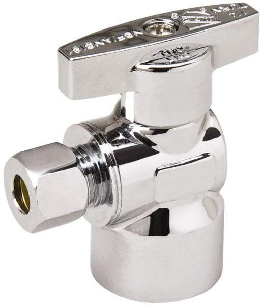 Value Collection - FIP 1/2 Inlet, 125 Max psi, Chrome Finish, Brass Water Supply Stop Valve - 1/4 Compression Outlet, Angle, Chrome Handle, For Use with Any Water Supply Shut Off Application - Benchmark Tooling