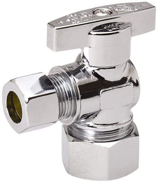 Value Collection - Compression 5/8 Inlet, 125 Max psi, Chrome Finish, Brass Water Supply Stop Valve - 3/8 Compression Outlet, Angle, Chrome Handle, For Use with Any Water Supply Shut Off Application - Benchmark Tooling