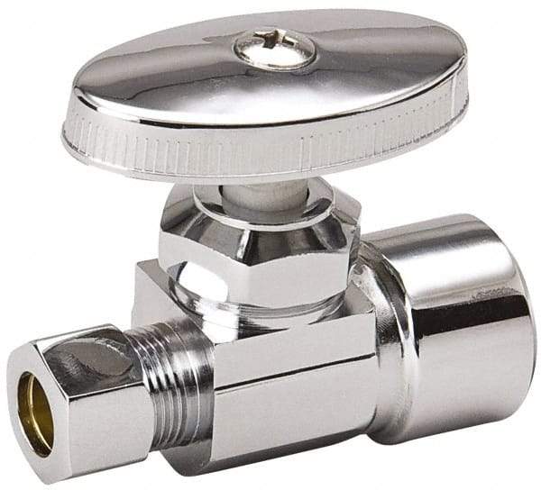 Value Collection - FIP 1/2 Inlet, 125 Max psi, Chrome Finish, Brass Water Supply Stop Valve - 3/8 Compression Outlet, Straight, Chrome Handle, For Use with Any Water Supply Shut Off Application - Benchmark Tooling