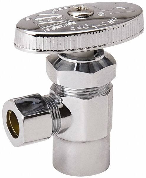 Value Collection - FIP 3/8 Inlet, 125 Max psi, Chrome Finish, Brass Water Supply Stop Valve - 3/8 Compression Outlet, Angle, Chrome Handle, For Use with Any Water Supply Shut Off Application - Benchmark Tooling