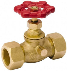 Value Collection - 3/4" Pipe, 125 psi WOG Rating, Brass Stop & Waste Valve - Lobe Type Handle, Comp End Connections, Use with Water, Oil, Air - Benchmark Tooling