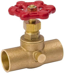 Value Collection - 3/4" Pipe, 125 psi WOG Rating, Brass Stop & Waste Valve - Lobe Type Handle, C x C End Connections, Use with Water, Oil, Air - Benchmark Tooling